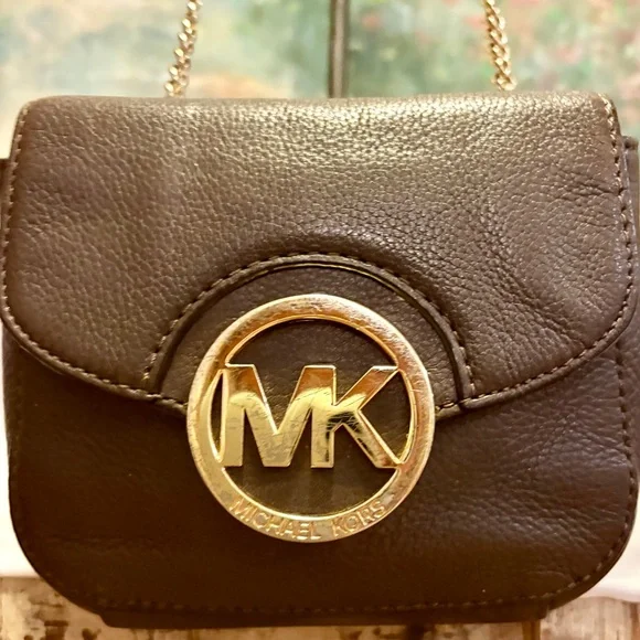 Michael Kors Brown Leather Mini Bag with Gold Logo - Picture 1 of 4